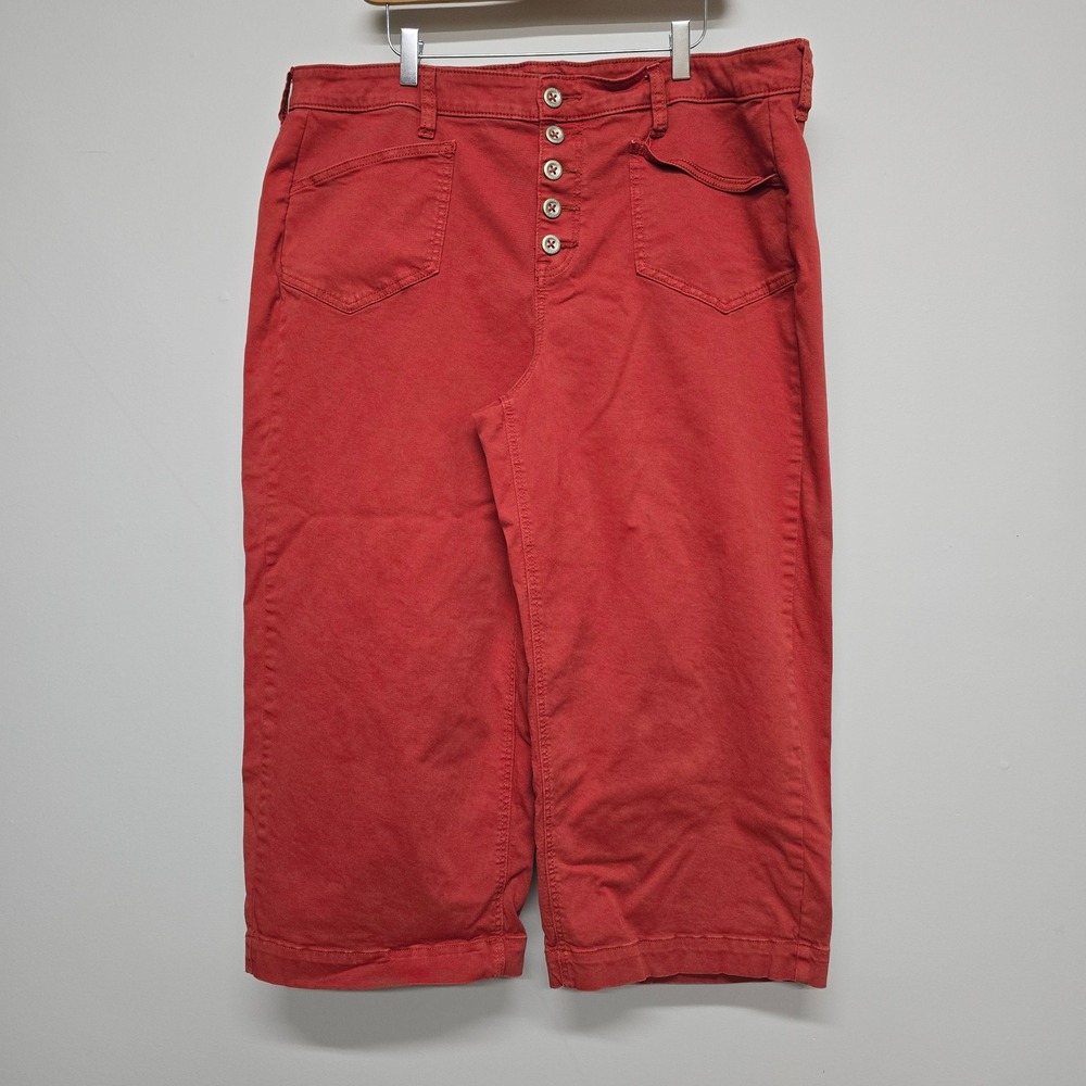 Torrid Wide Leg Crop Pants Womens 20 Red Button Fly Stretch Twill Boho